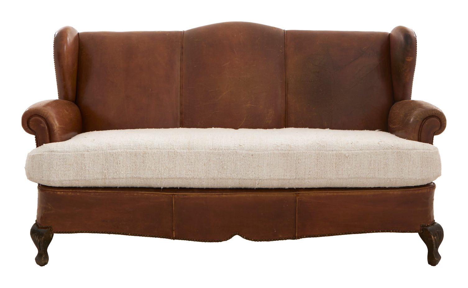 Antique Leather Wing Back Sofa