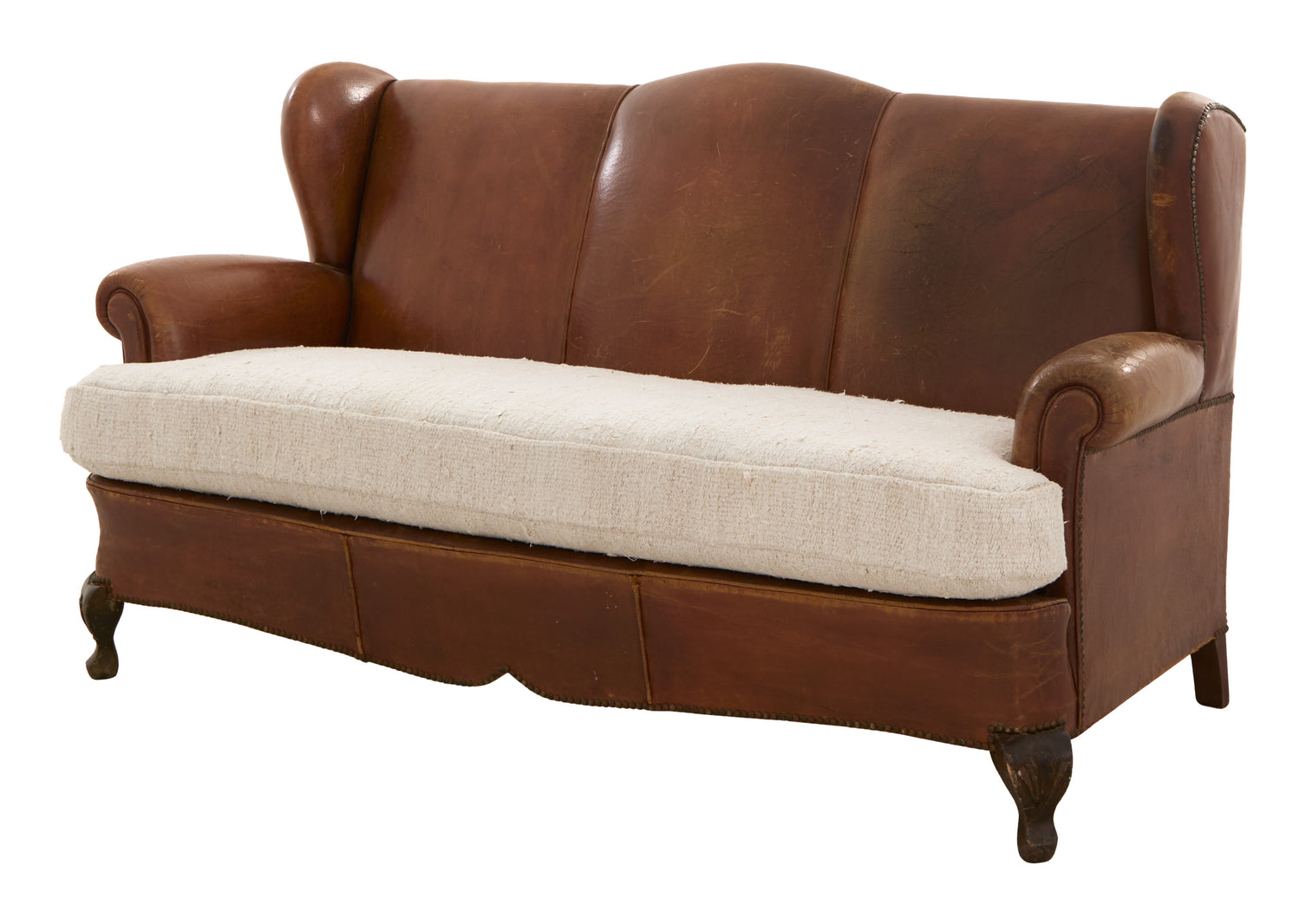 Antique Leather Wing Back Sofa