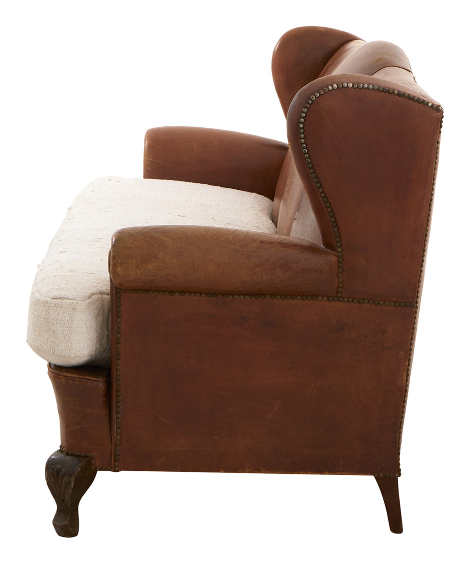 Antique Leather Wing Back Sofa