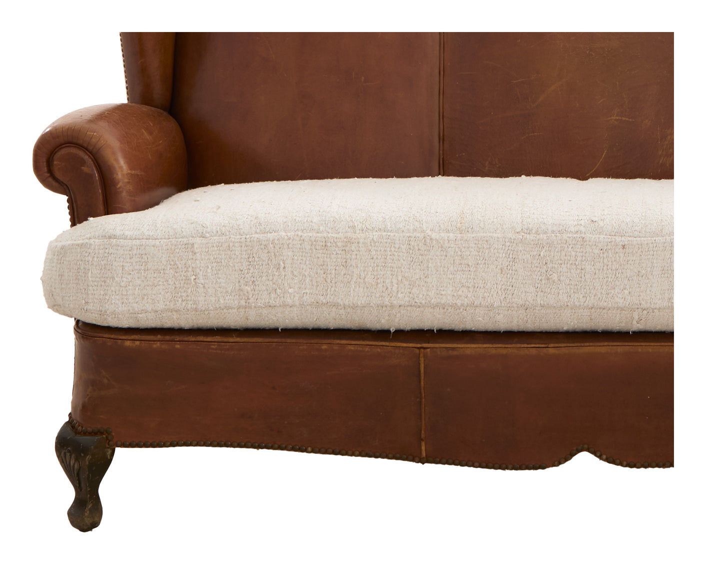 Antique Leather Wing Back Sofa