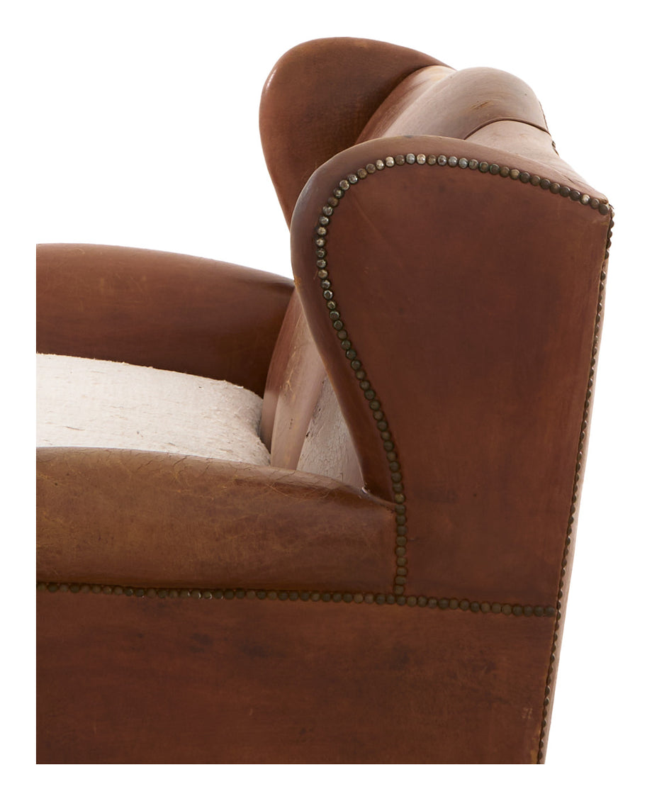 Antique Leather Wing Back Sofa