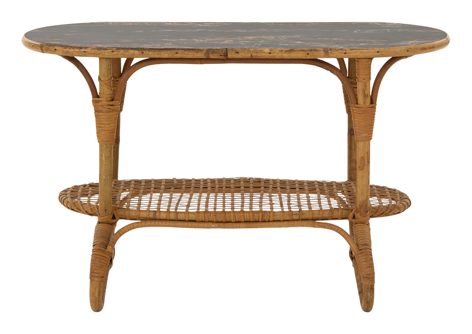 Vintage Oval Rattan Table