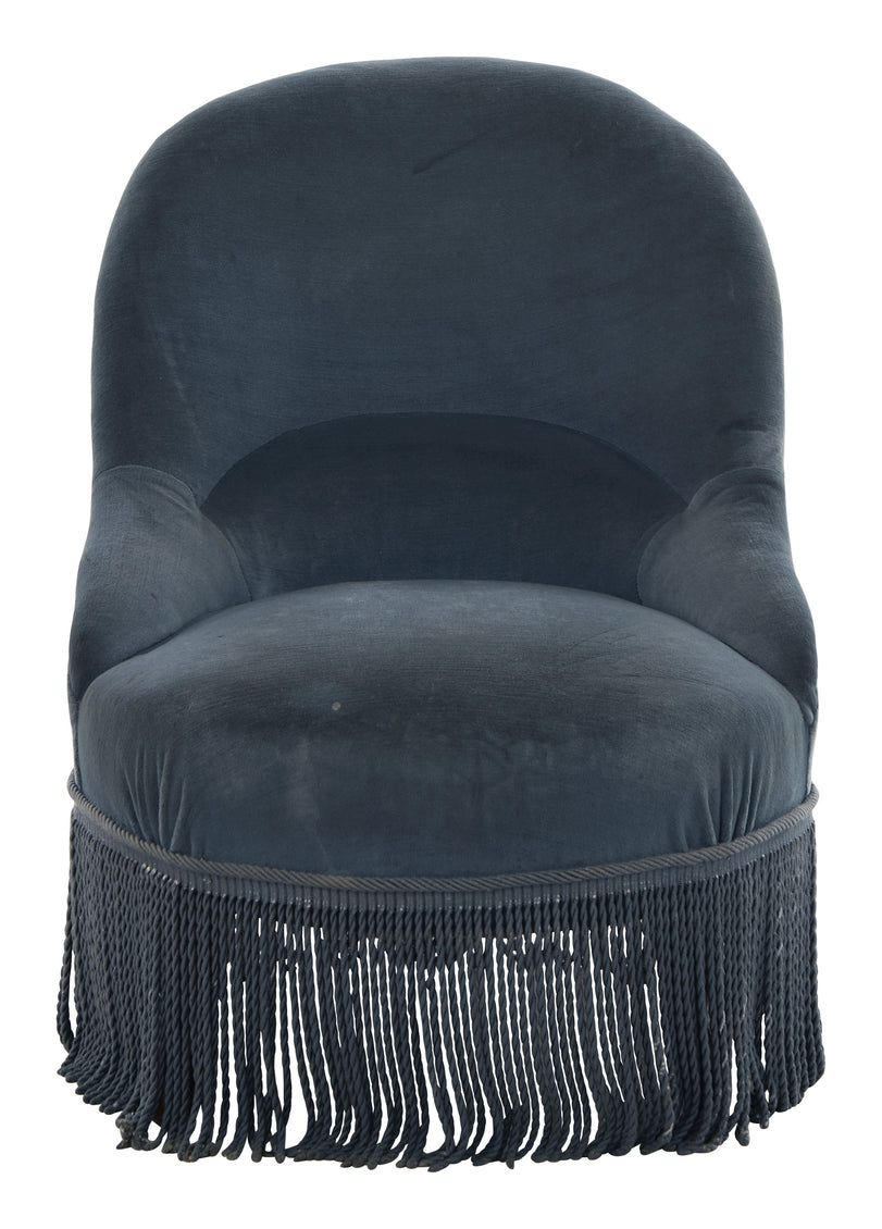 Antique Blue Velvet Slipper Chair