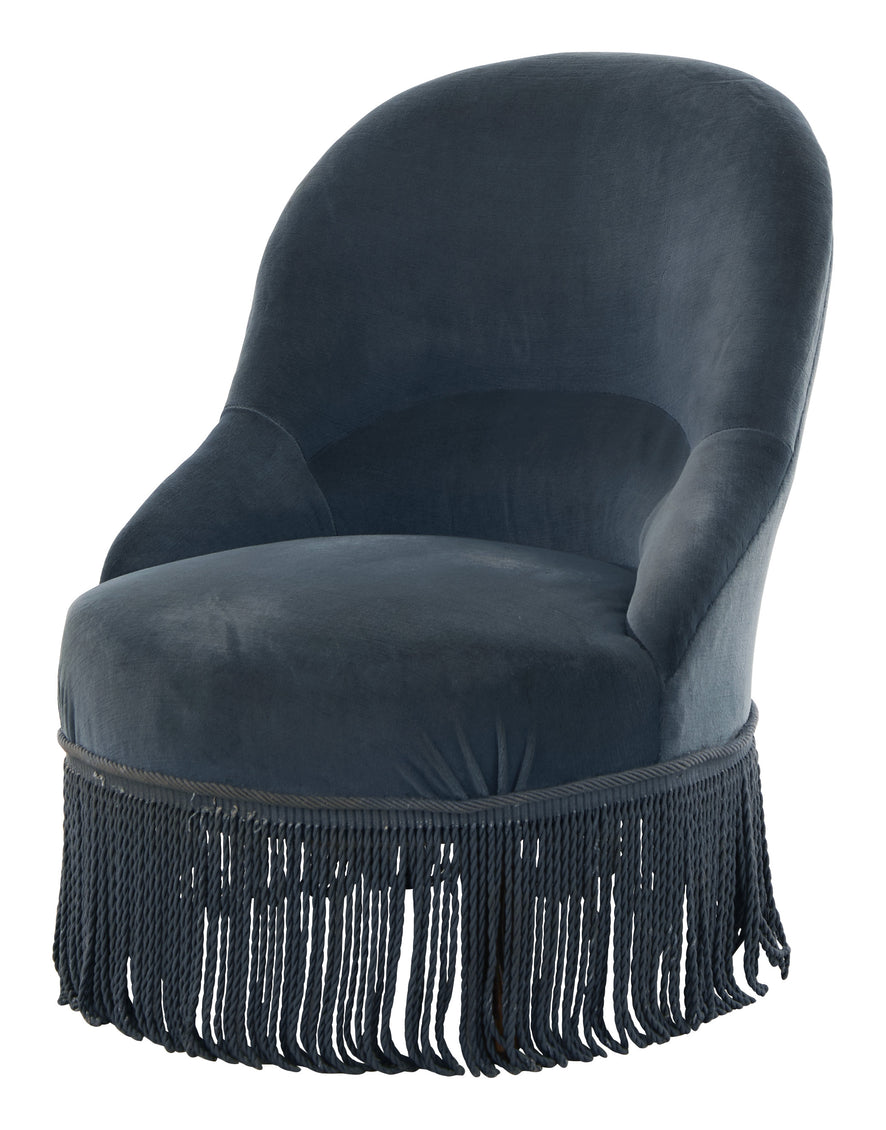 Antique Blue Velvet Slipper Chair
