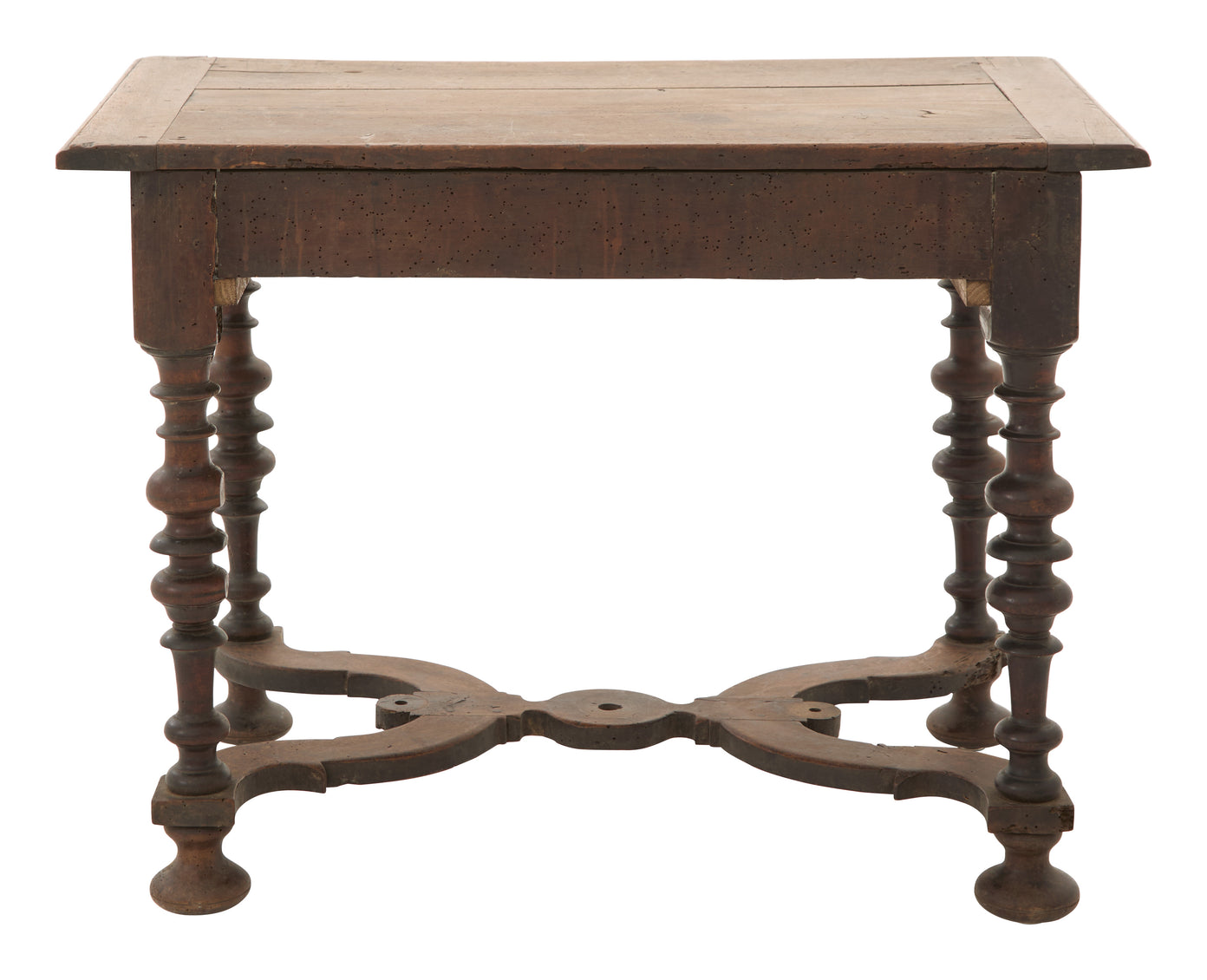 Wooden table with turned legs on a white background