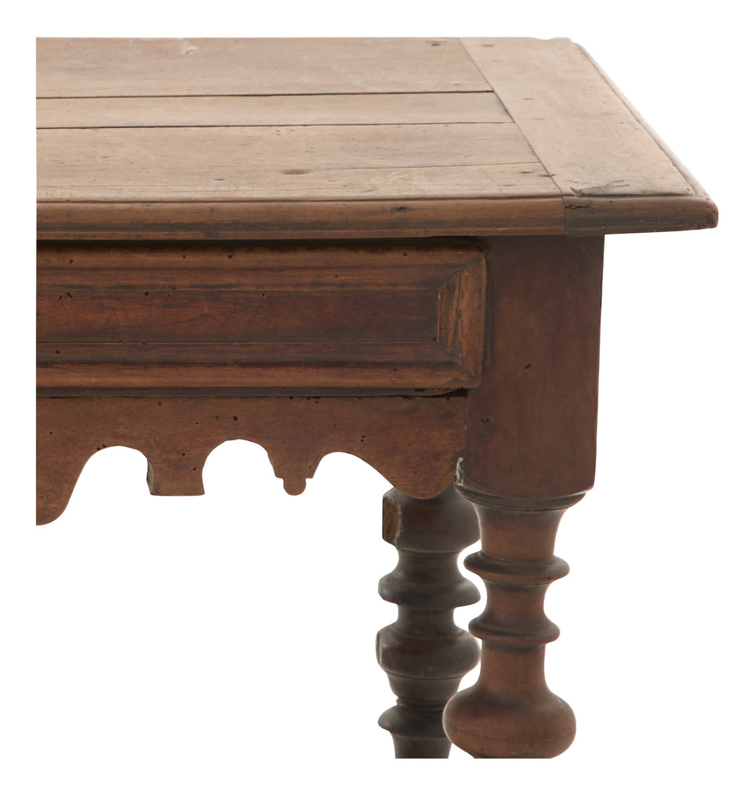 Wooden table with a rustic design on a white background