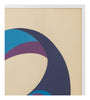 Closeup of a colorful abstract signed lithograph in dark blue, light blue, purple, and cream with a white frame.