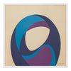 Colorful abstract signed lithograph in dark blue, light blue, purple, and cream with a white frame.