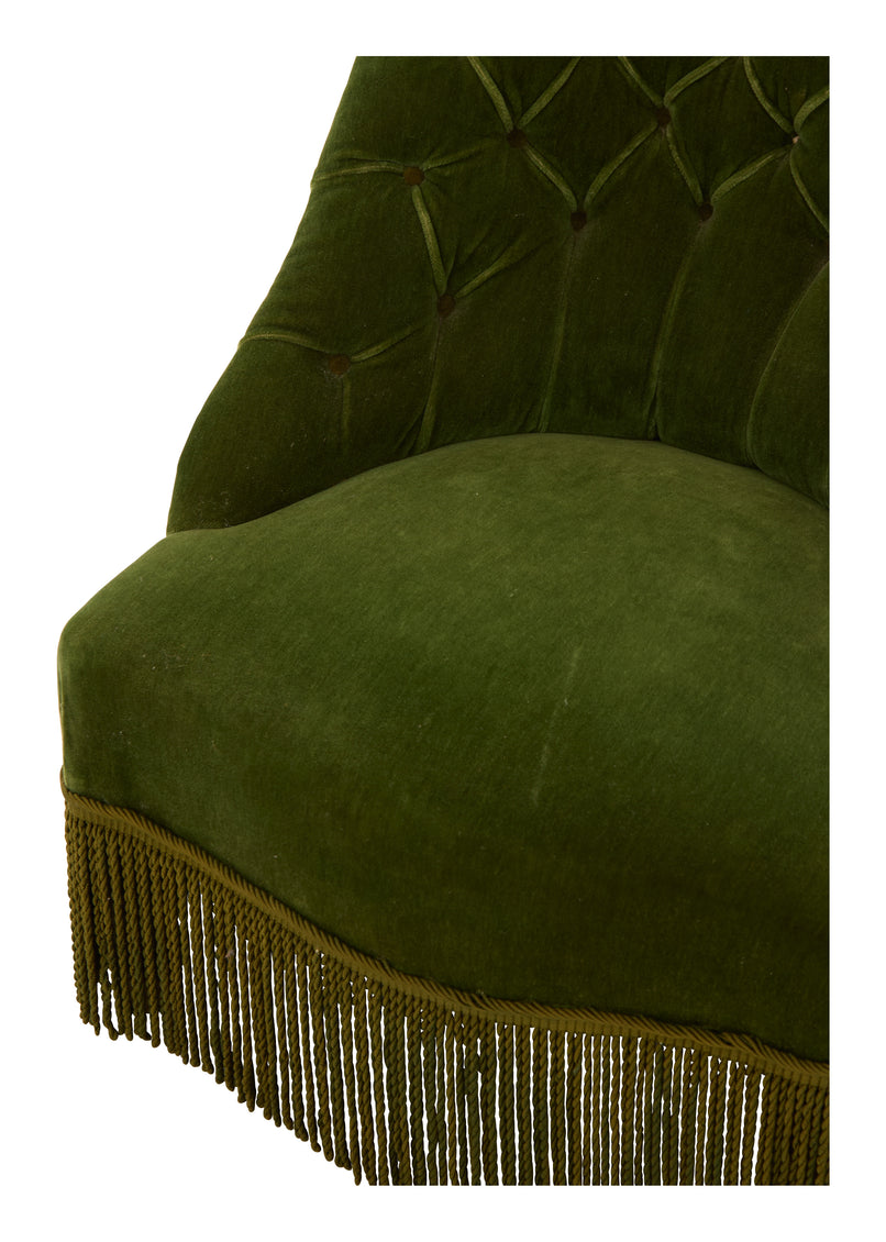 Vintage Green Mohair Slipper Chair