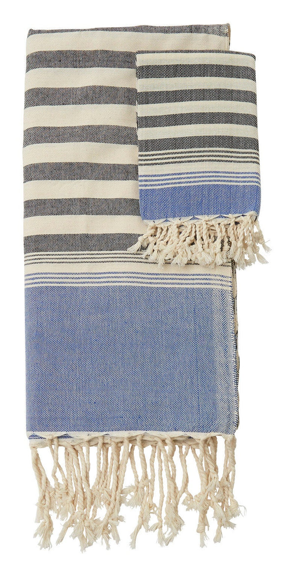 Hammam Black and Blue Stripe Towels